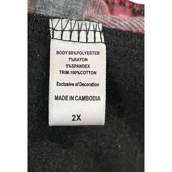 Muk Luks Black French Terry Shacket with Red Black Buffalo Check Details Size 2X - Picture 4 of 5